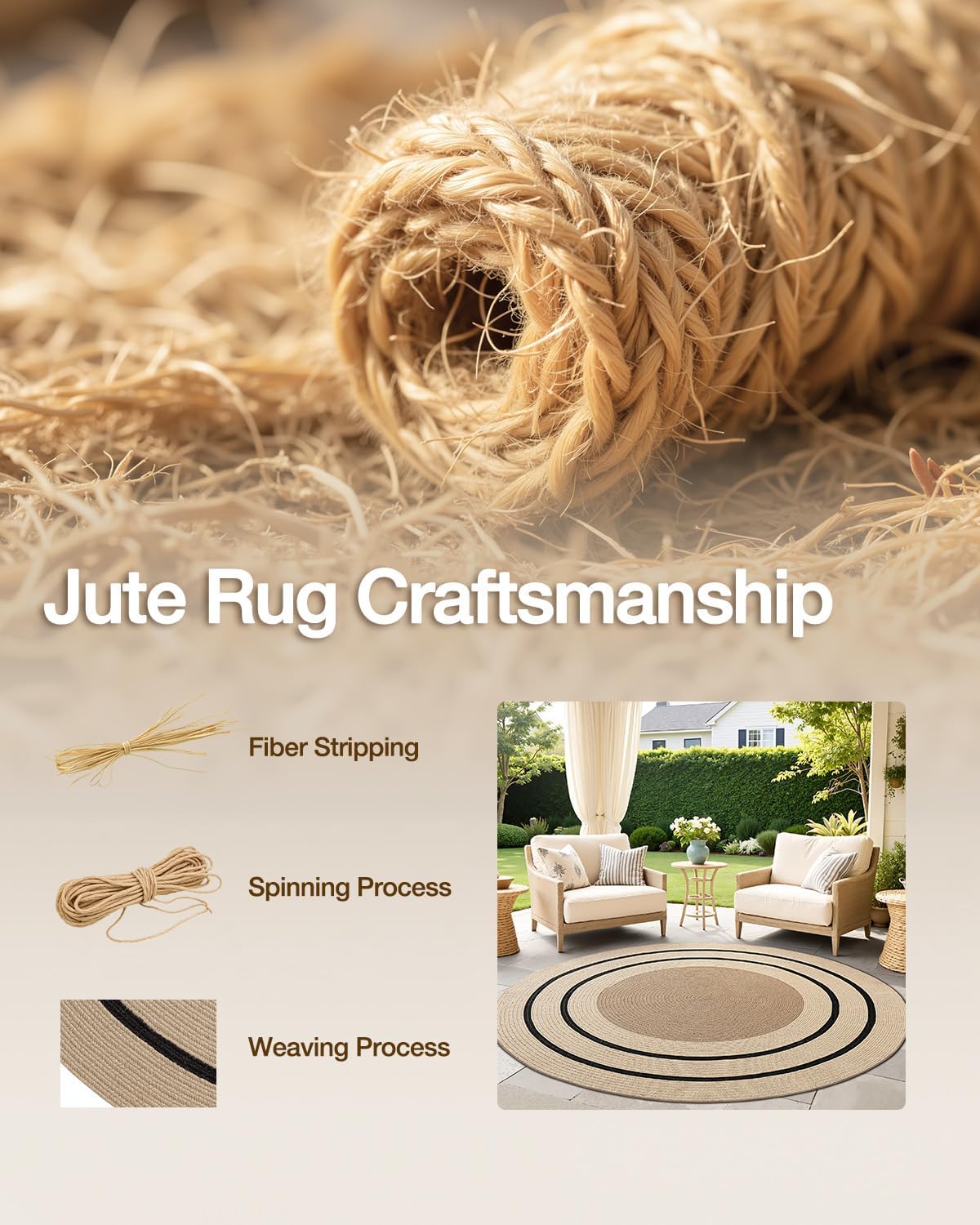 LUMI Jute Area Rug 9ft Round for Living Room, Natural Braided Woven Rugs Non Slip, Neutral Farmhouse Carpets No Shedding, Durable for High Traffic, Dining Room, Indoor, Outdoor, Patio