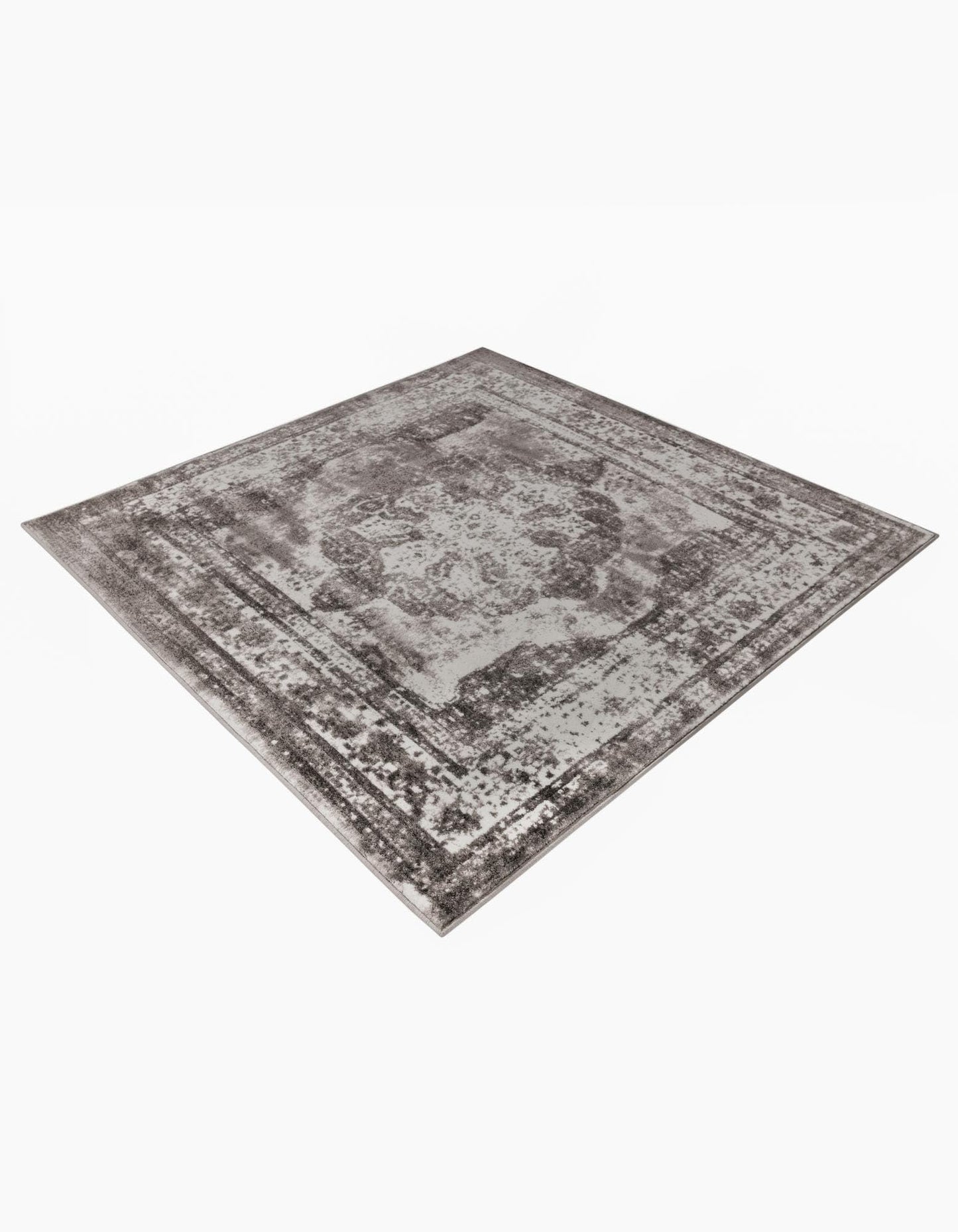 Rugs.com - Monte Carlo Rug – 5 Ft Square Gray Easy-Clean Rug – Low-Profile Vintage Medallion Area Rug for Living Rooms, Bedrooms, and Home Offices