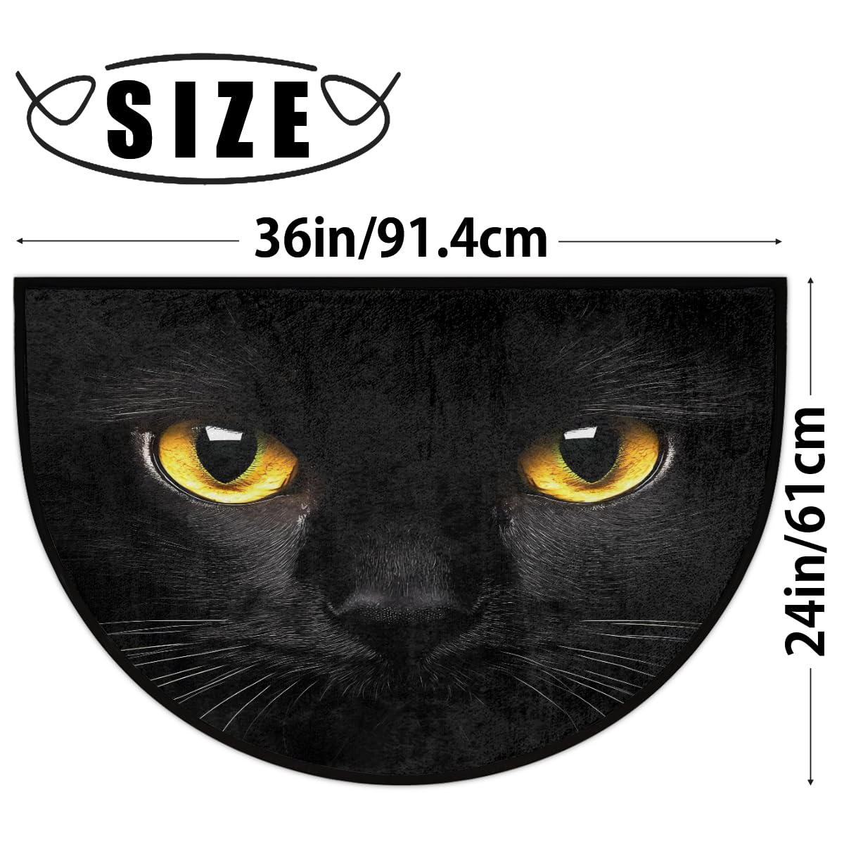 AUUXVA Black Cat Animal Eyes Half Round Door Mat Indoor Entrance, Cat Kitten Non Slip Absorbent Doormats, 24 x 36 Wear Resistant Semi Circle Floor Mats Area Rugs for Home Kitchen Patio