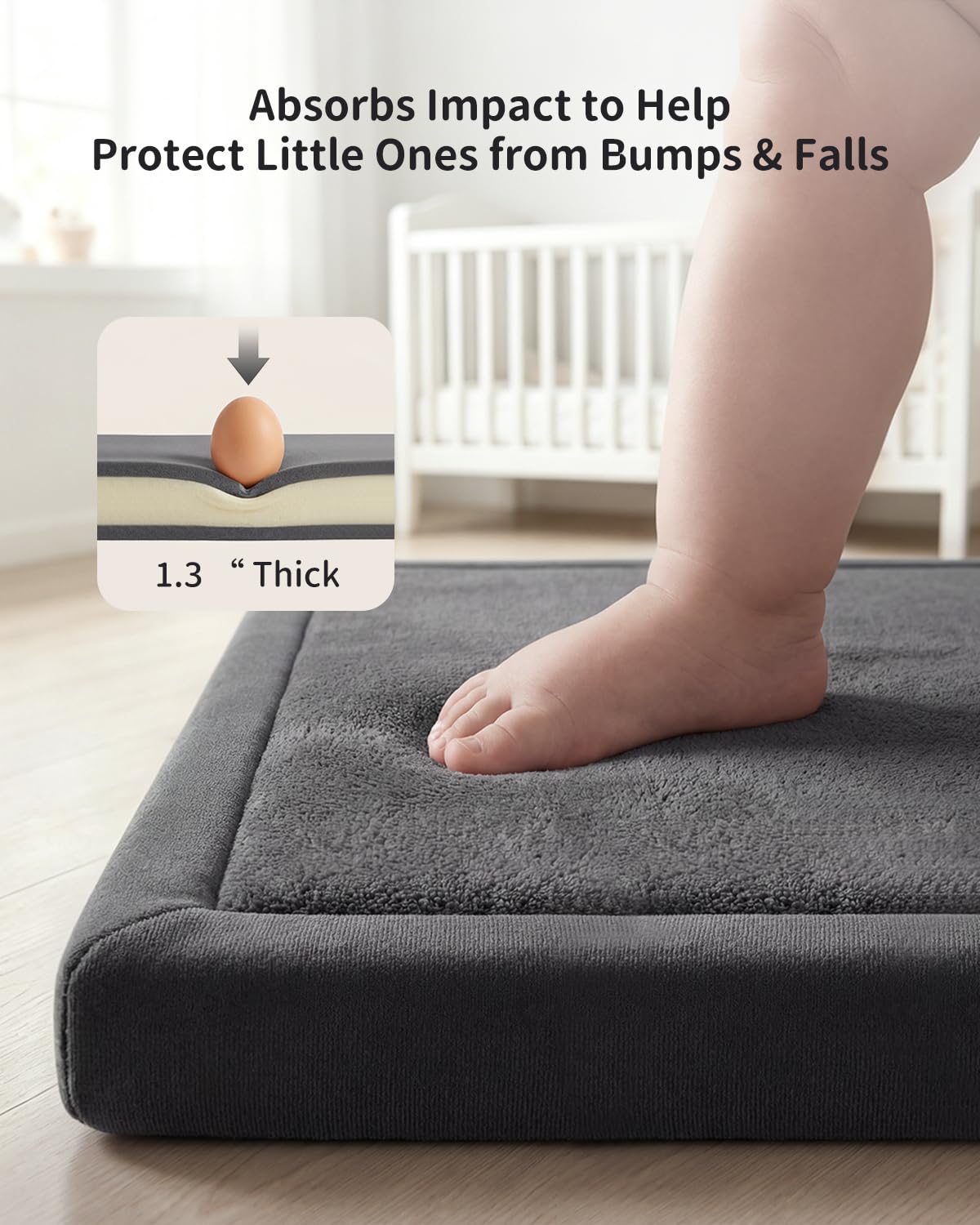 Goyuu Soft Baby Play Mat for Floor, 50x50 Playpen Mat Elasti-Foam Padded 1.3" Thick Crawling Nursery Mat, Non-Slip Backing for Toddlers Infant, Water-Repellent Coral Velvet Tummy Time Mat