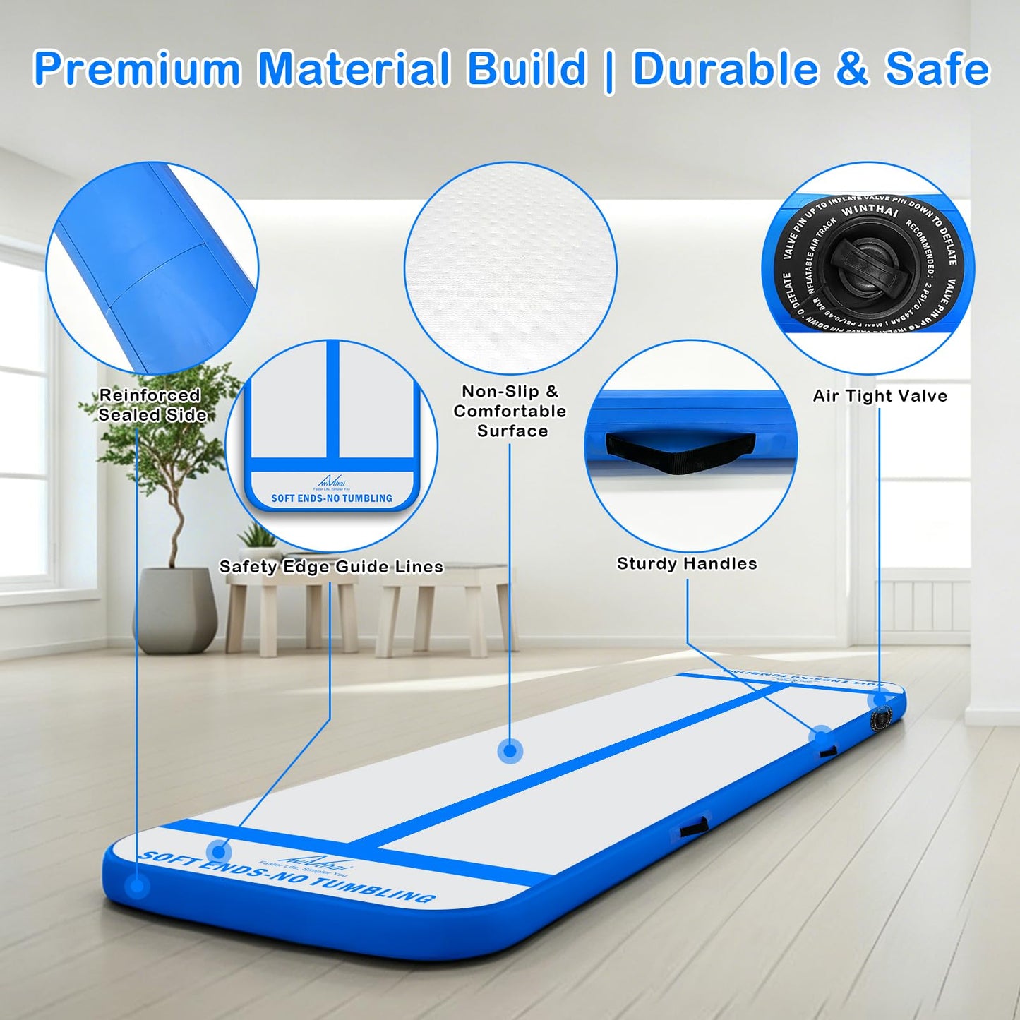 10FT Inflatable Gymnastics Tumbling Mat with 2-in-1 Safety Guide Lines