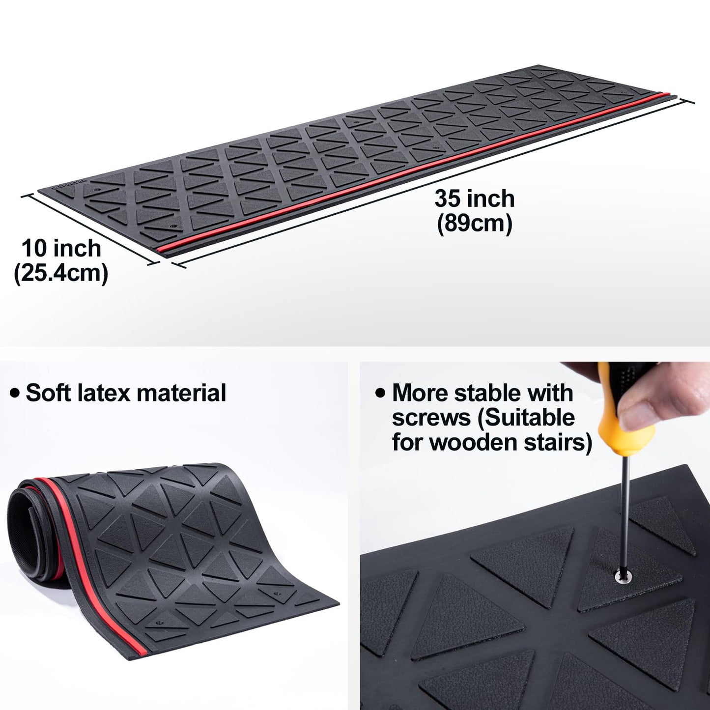 Spurtar Rubber Stair Treads 35" x 10", 3Pack Outdoor Rubber Stair Treads Non-Slip for Wooden Concrete Marble Tile Metal Steps