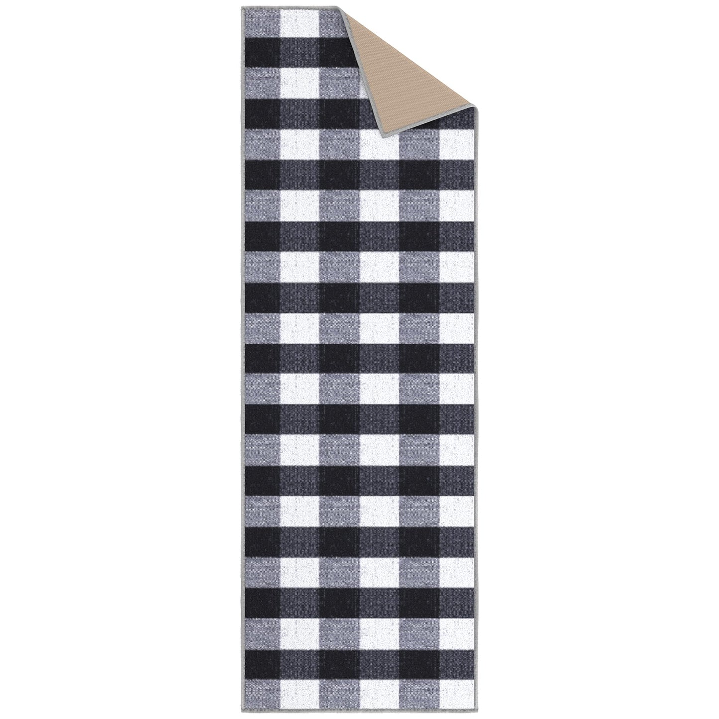Ottomanson 20" x 53" Kitchen Runner Rug – Non Slip Stain Resistant Low Pile Kitchen Floor Mat for Sink, Laundry Room, Hallway & Bathroom, Checkered Black/White