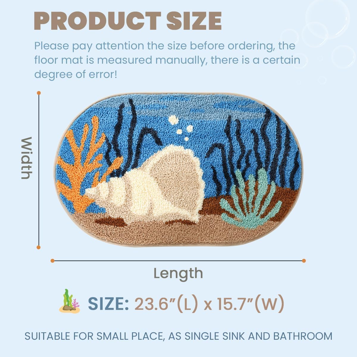 Loismood Coastal Bathroom Rug Ultra Absorbent and Non Slip Bath Mat Machine Washable 23 x 16 Inches, Fluffy Carpet for Bath Tub, Bedroom and Living Room, Conch