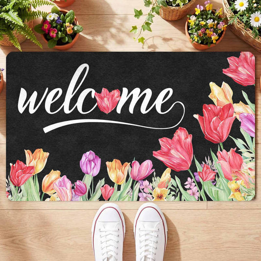 UNIUNIMAT Spring Decorative Doormat, Rose Flower Outdoor Rug Indoor Outdoor Entrance Floor Mat Non Slip Spring Vintage Welcome Mats for Front Door 18x30in