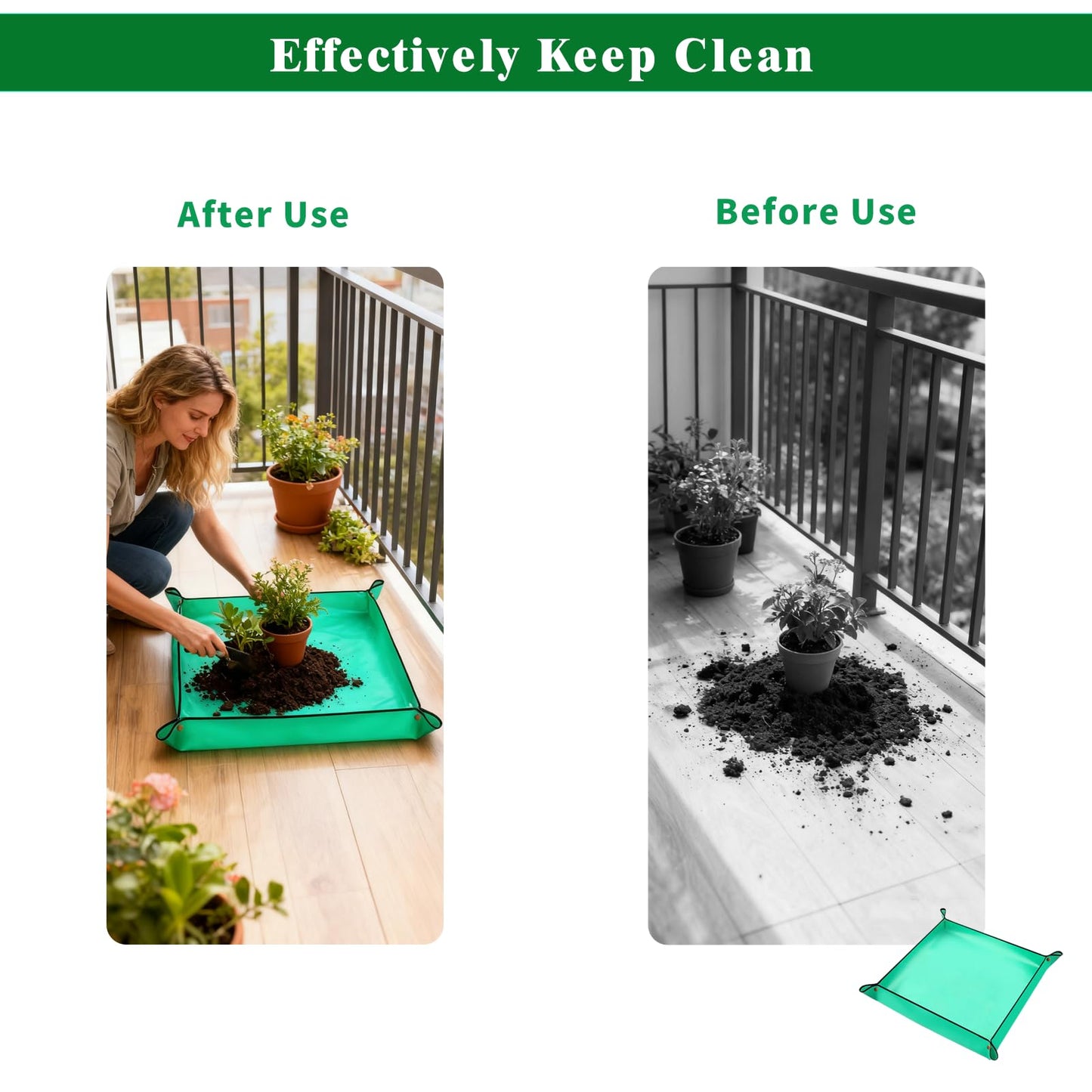 3Packs Repotting Mat, 26.8x26.8 Inch Thickened High Density PE Waterproof Gardening Tray for Plant Transplanting, Portable Foldable Potting Soil Mat with Storage Bag for Indoor Outdoor Plant Care