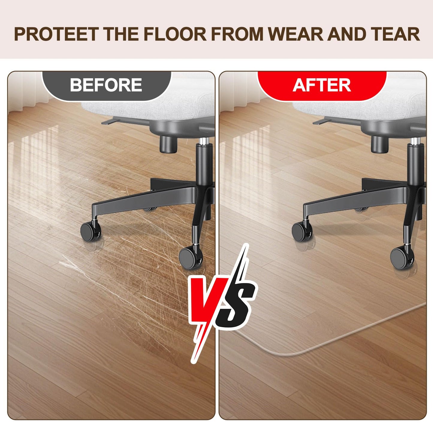 Tcyzest Office Chair Mat for Hard Floors, 36 x 48 inches, 2mm Thick Clear Chair Mat with 4 Non-Slip Pads - Heavy Duty Floor Protector for Rolling Chairs