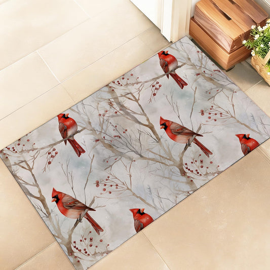 amepay Cardinal Bird Indoor Door Mat, Stylish 17x29.5in Non-Woven Fabric Floor Doormat with Watercolor Forest Scene,Nature Lover Doormats, for Porch Insider,Bedroom, Decor Rug Gifts