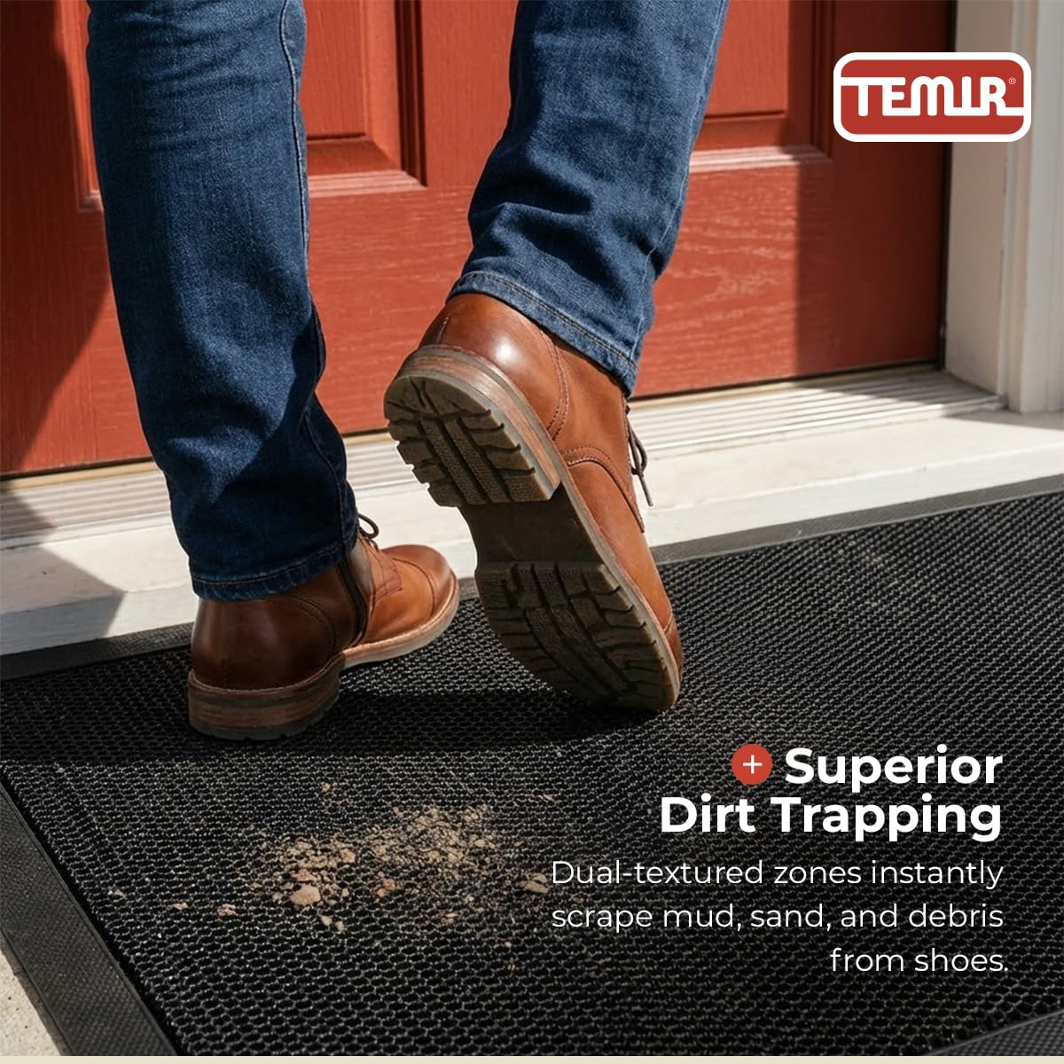 TEMIR Door Mat 30x17 Indoor Outdoor - Heavy Duty Mesh Entrance, Low-Profile Dirt Trapper & Shoe Scraper, Waterproof Non-Slip Rubber Backing, Entryway Floor Mat for Home, Patio, Garage, Black/White