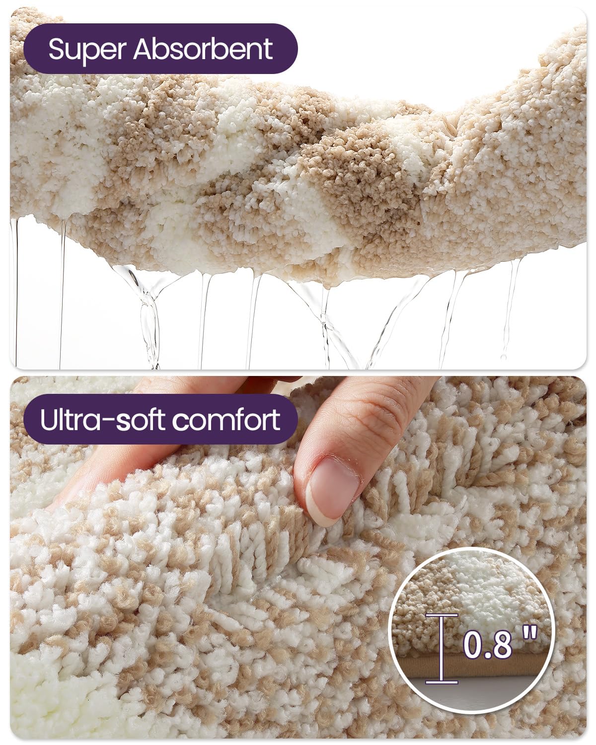 DEXI Bathroom Rug Mat 30x17, Soft and Absorbent Marble Bath Mat, Non Slip Machine Washable Bath Rugs for Shower Floor, Tub, Sink, Beige