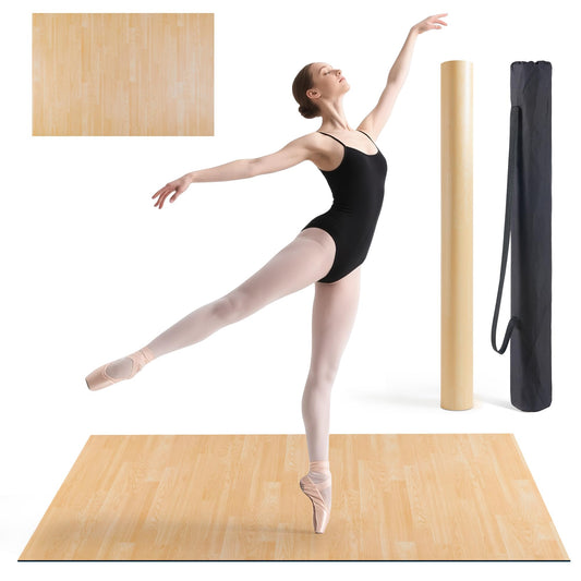 Tristcily Marley Dance Floor, Portable PVC Dance Mat 4x6 Feet with Carry Bag Non-Slip Shock-Absorbing Vinyl Flooring for Ballet Jazz Tap Home Studio Practice, 4.5MM for Adults and Kids (Wood Color)
