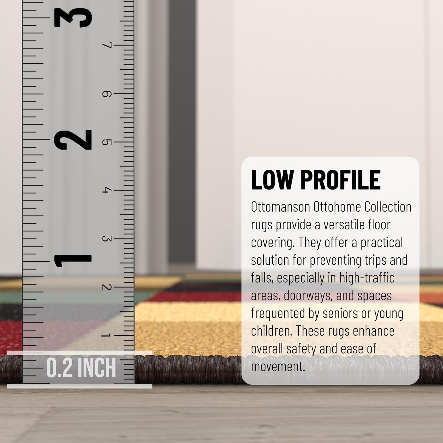 Ottomanson 3'3" x 4'7" Area Rug – Non Slip Low Pile Stain Resistant Accent Rug for Bedroom, Entryway, Bedside, Kitchen & Living Room, Checkered Multicolor