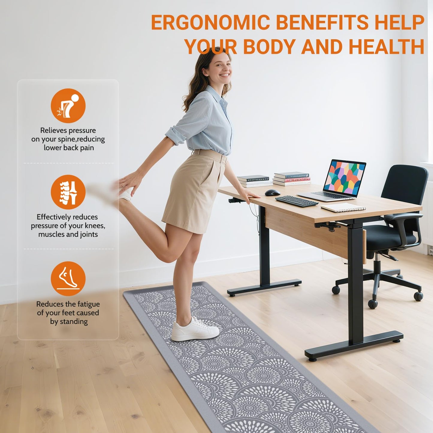 Mattitude 4/5 Inch Kitchen Mat, 20x48in Heavy Duty Ergonomic Comfort Foam Standing Desk Mat, Waterproof Non-Slip Standing Mats and Rugs for Kitchen, Office, Black