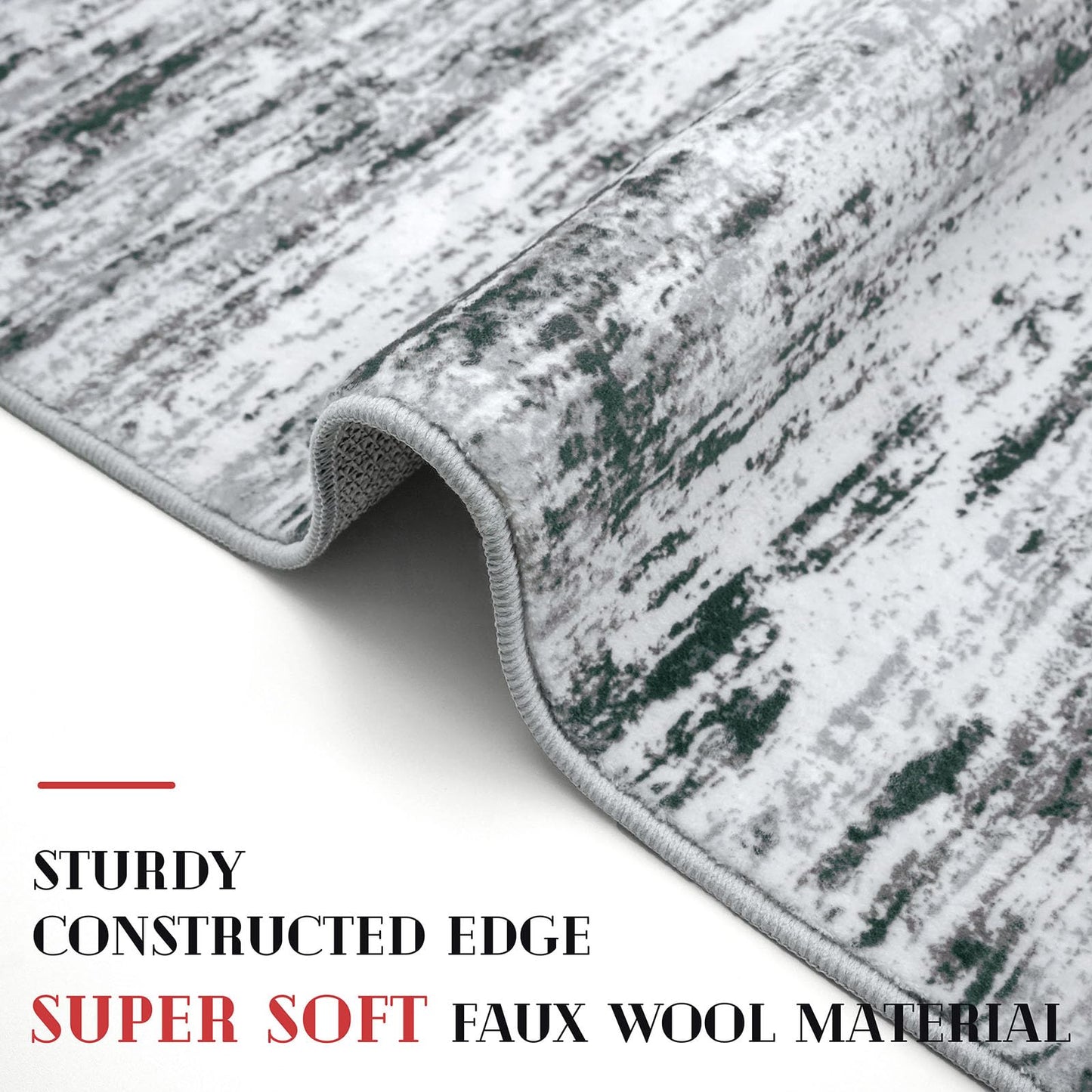 Lansny Modern Abstract 5x7 Machine Washable Area Rug Non-Slip Soft Bedroom Living Romm Rug Black Gray White Ultra Thin Print Faux Wool Floor Carpet Throw Rugs for Nursery Playroom Dining Room Indoor