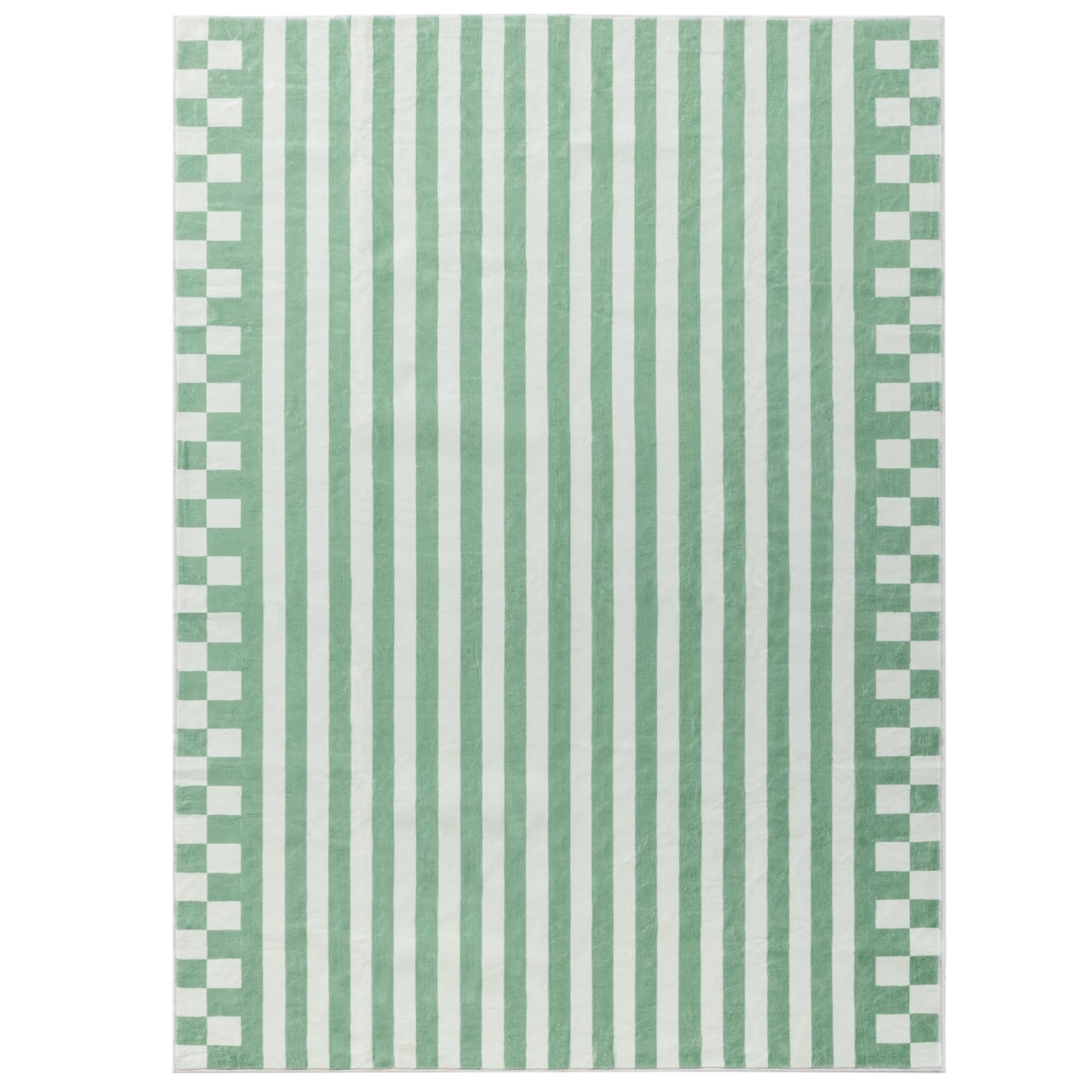 Carvapet 8x10 Area Rug - Green Striped Modern Large Carpet Low Pile, Non Slip Rubber Backing Easy Clean Foldable Big Thin Floor Mat for Living Room Bedroom