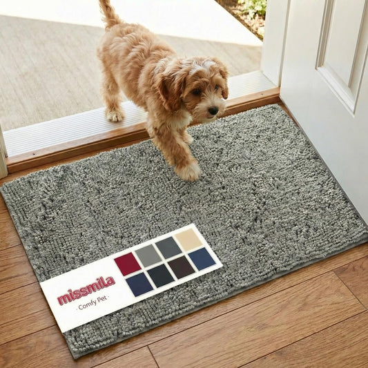 Miss Mila®| Dog Door Mat for Muddy Paw, Super Absorbent Chenille Pet Rug for Indoor Entryway, Non-Slip Washable Dirt Trapping Mats for Dogs & Cats, 24"x36" Grey