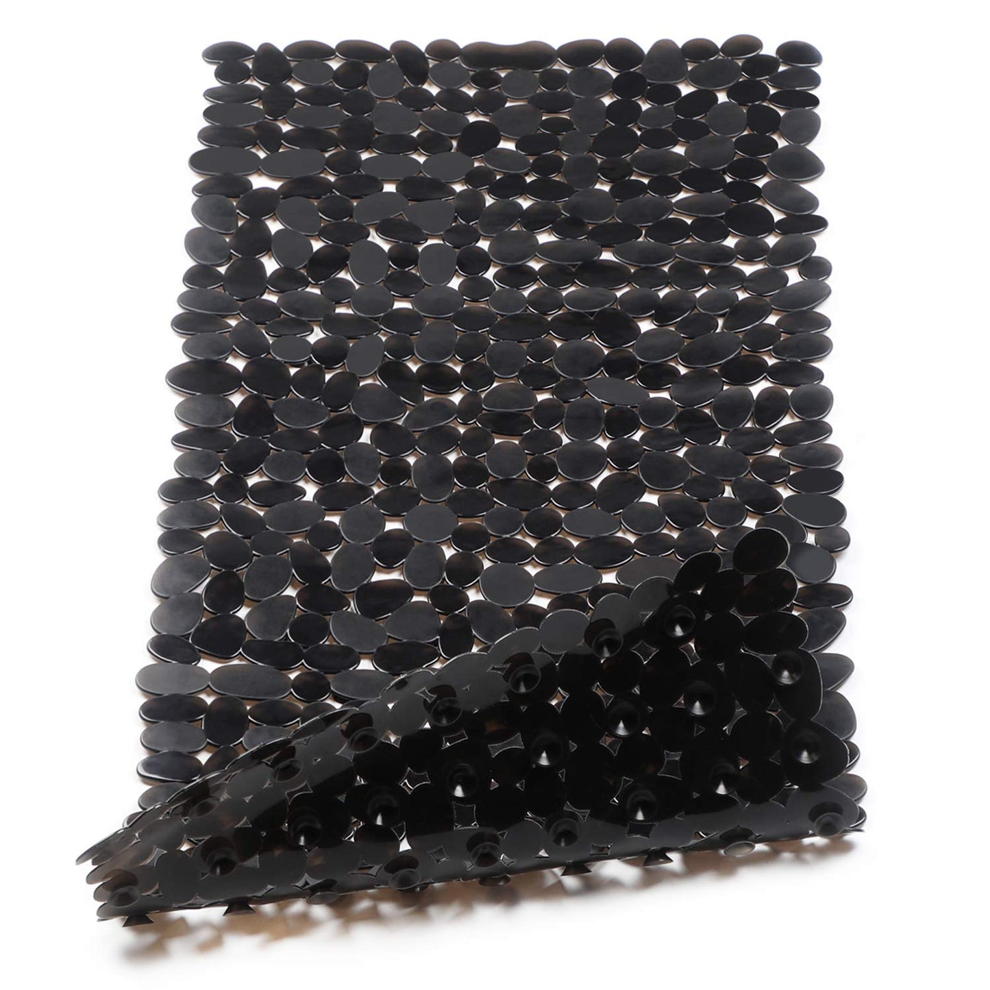 WELTRXE Non Slip Bathtub Mat 35 x 16 Inches Pebbles Shower Mats with Suction Cups, Drain Holes for Bathroom Showers, Tub, Machine Washable Bathroom Mats BPA, Latex Free Safe Tub Mats - Black