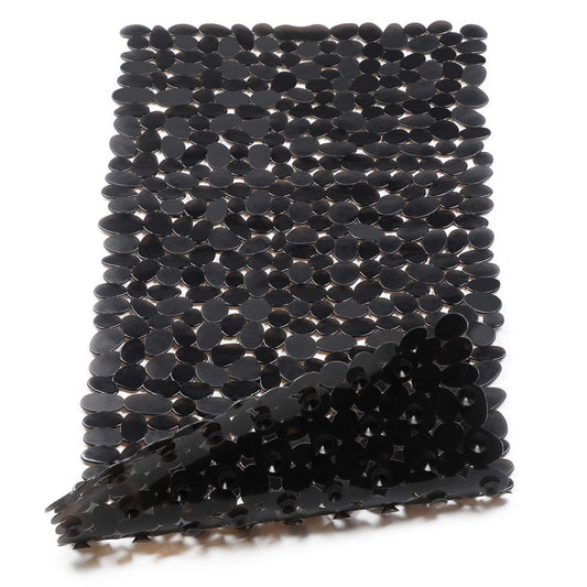 WELTRXE Non Slip Bathtub Mat 35 x 16 Inches Pebbles Shower Mats with Suction Cups, Drain Holes for Bathroom Showers, Tub, Machine Washable Bathroom Mats BPA, Latex Free Safe Tub Mats - Black