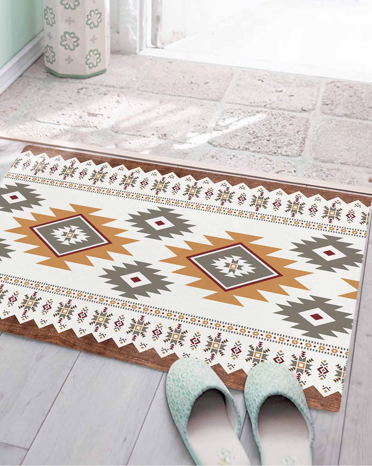 Doormat Bathroom Rugs 16x24in, Aztec Boho Stripe Ethnic Style Non Slip Door Mat Soft Absorbent Bath Mat, Abstract Geometric Art Entry Mat Indoor Doormats for Bathroom Bedroom Living Room