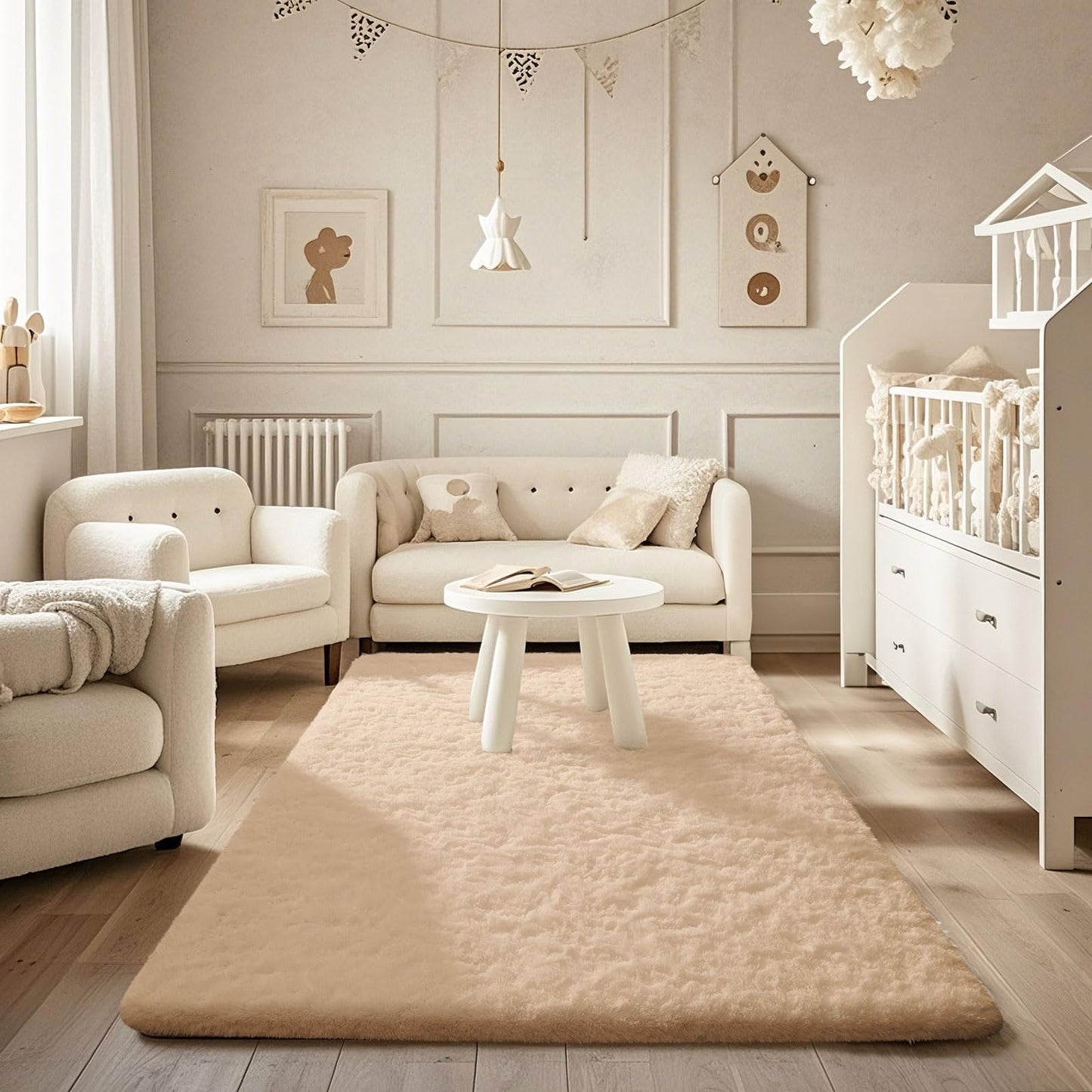 Ophanie Beige Rugs for Bedroom Living Room, Fluffy Fuzzy Furry Carpet, Plush Soft Shaggy Bedside Indoor Floor 4x6 Area Rug for Kids Girls Boys Baby Teen Dorm Nursery Home Decor Aesthetic