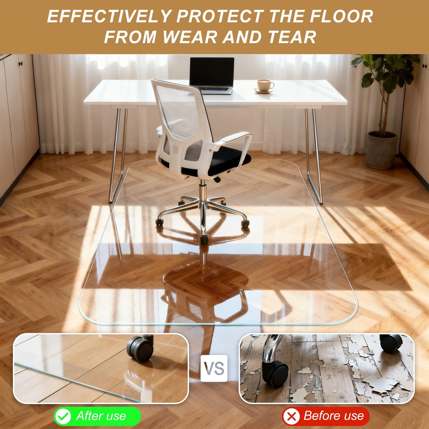 Vicwe Glass Chair Mat for Carpet,32"x54" Tempered Glass Office Chair Mat,1/5" Thick Glass Chair Mat with Rounded and Polished Edges,Smooth Glide for Carpet & Hardwood Floor Protection