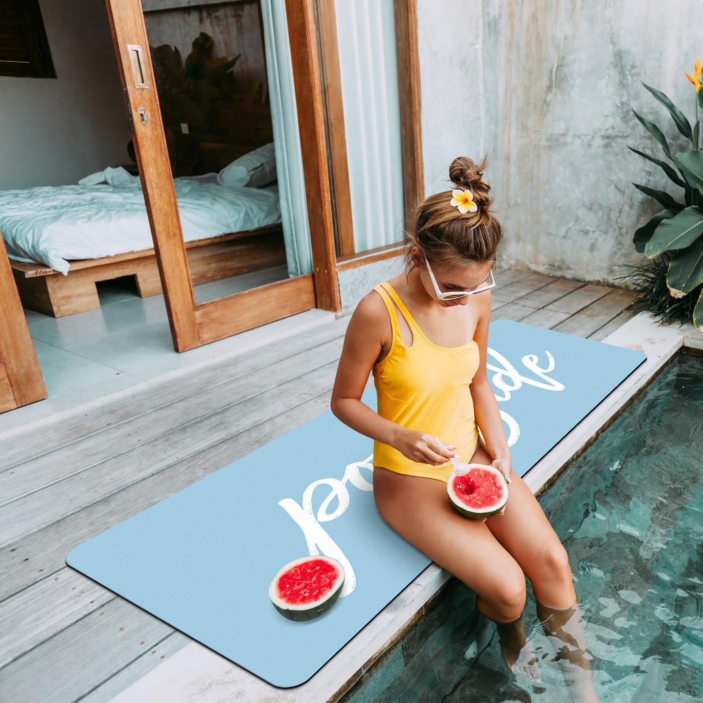 Dunzy Thick Poolside Runner Mat 68 x 24 Inch Non Slip Pool Deck Mat Rug Soft Colorfast Outdoor Indoor for Swimming Pool Beach Lounging(Glacier Blue)