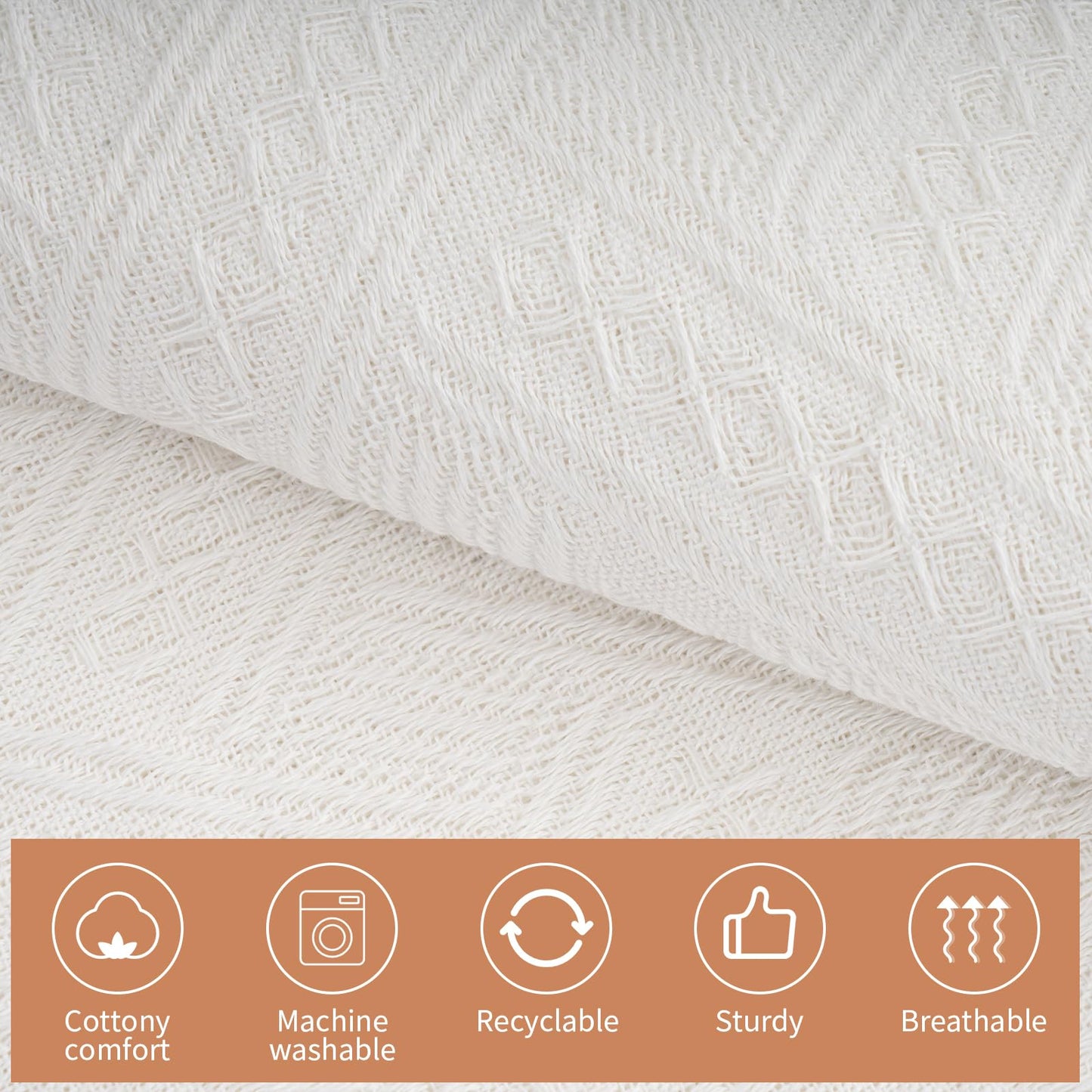 YEXEXINM Extra Large Outdoor Picnic Blanket 118" x 71" Oversize Woven Cotton Yarn Beach Blanket with Fringe, Machine Washable Portable Blanket for Camping, Beach, Park, Fits 6 to 9 Adults (White)