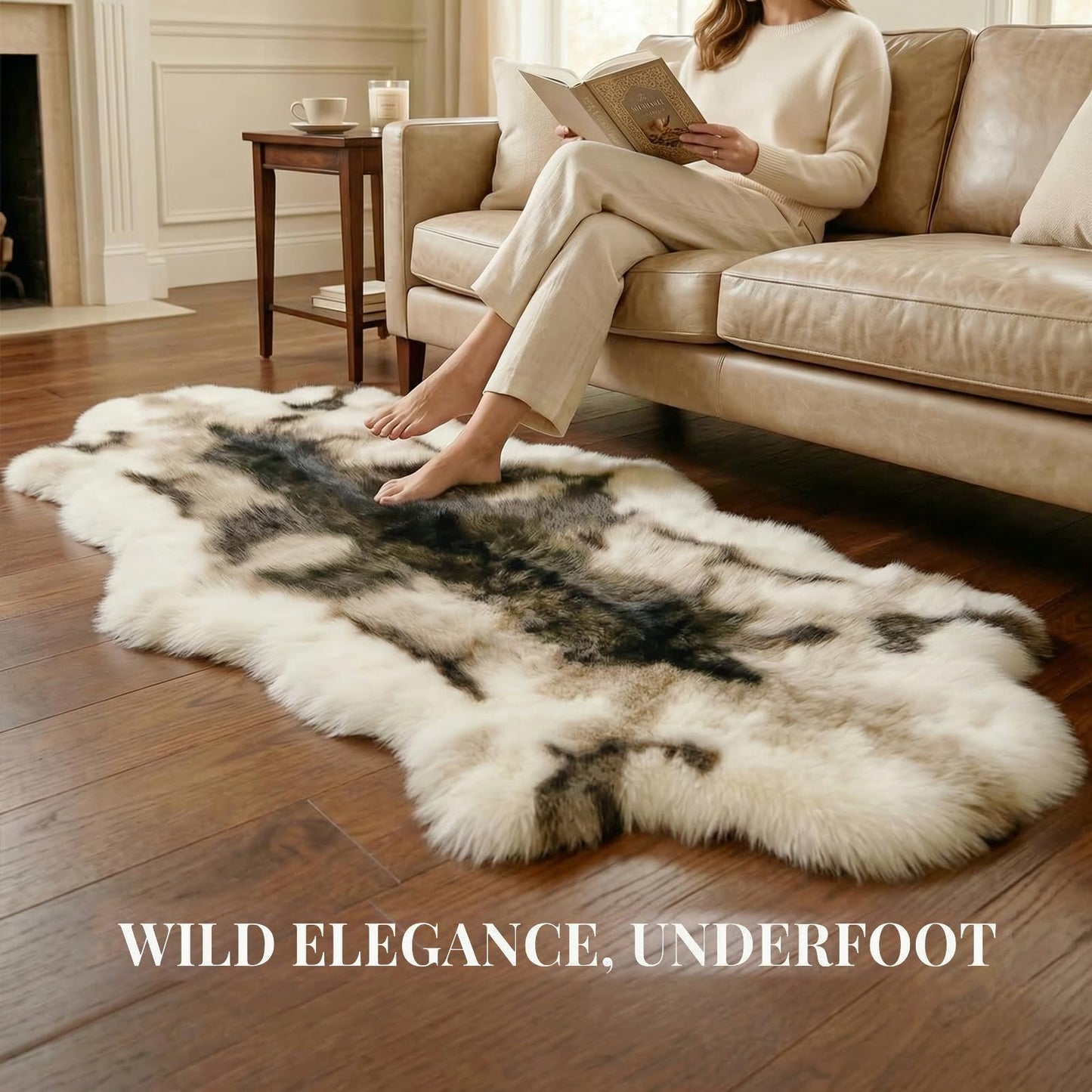 TIMBERHIDE Reindeer Pattern Faux Fur Area Rug,6.7'x2.3' Plush Machine Washable Runner for Fireplace & Bedside,High-Simulation Eco-Friendly Hide,Luxury Living Room Rug