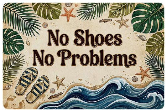 KITAIOPT Beach Theme Doormat, Low Profile Non Slip Rubber Backing, No Shoes No Problems Entrance Mat, 0.12" (3mm) Thin Indoor Floor Mat for Front Door