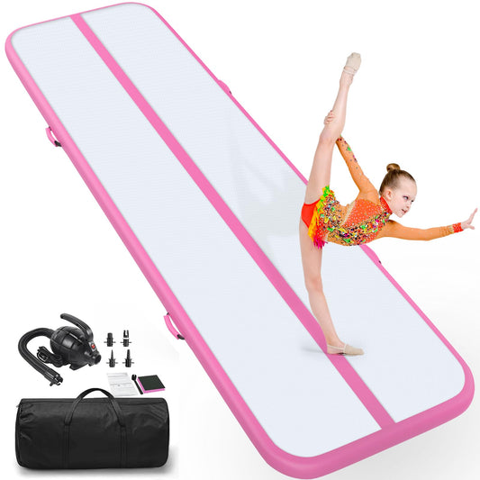 Air Gymnastics Tumbling Mat, 6.6ft/10ft/13ft/16ft/20ft Inflatable Track Mat for Home/Outdoor Training, 4 inch Thick Gym Mat with Electric Pump for Kids & Adults - Pink