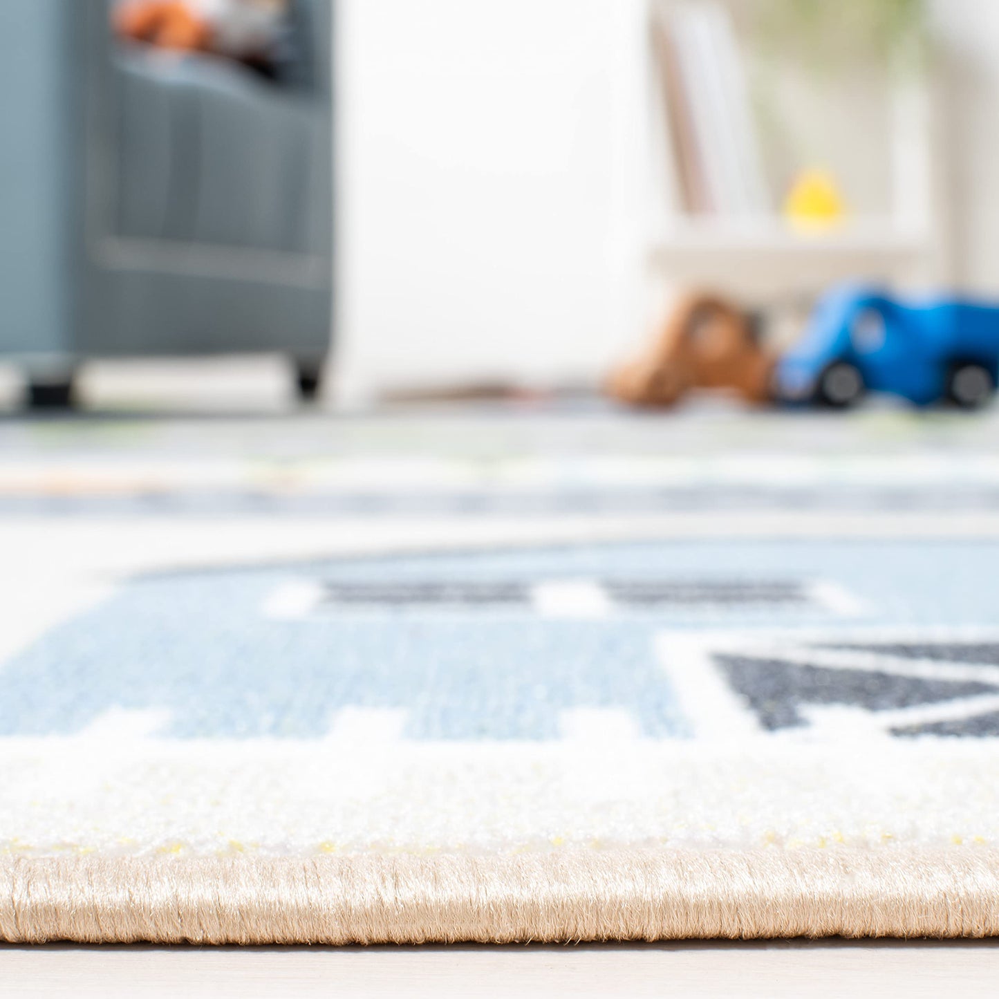 SAFAVIEH Washable Rug Kids Playhouse Collection - 2'2" x 6' Runner, Beige & Green, Slip Resistant & Easy to Clean, Ideal for Kids Room, Playroom, Nursery, Boys & Girls Room (KPH227A)