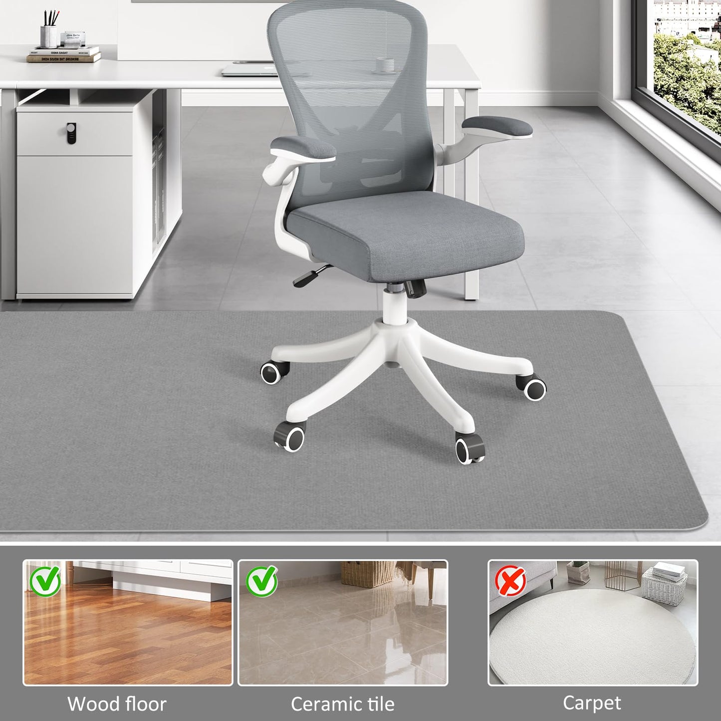 Office Chair Mat for Hardwood Floor & Tile Desk Mat for Rolling Chairs Protect Hardfloor Desk Area Rug for Workstations, Durable Chair Mat for Home and Office Use (Light Grey, 36X48 in)