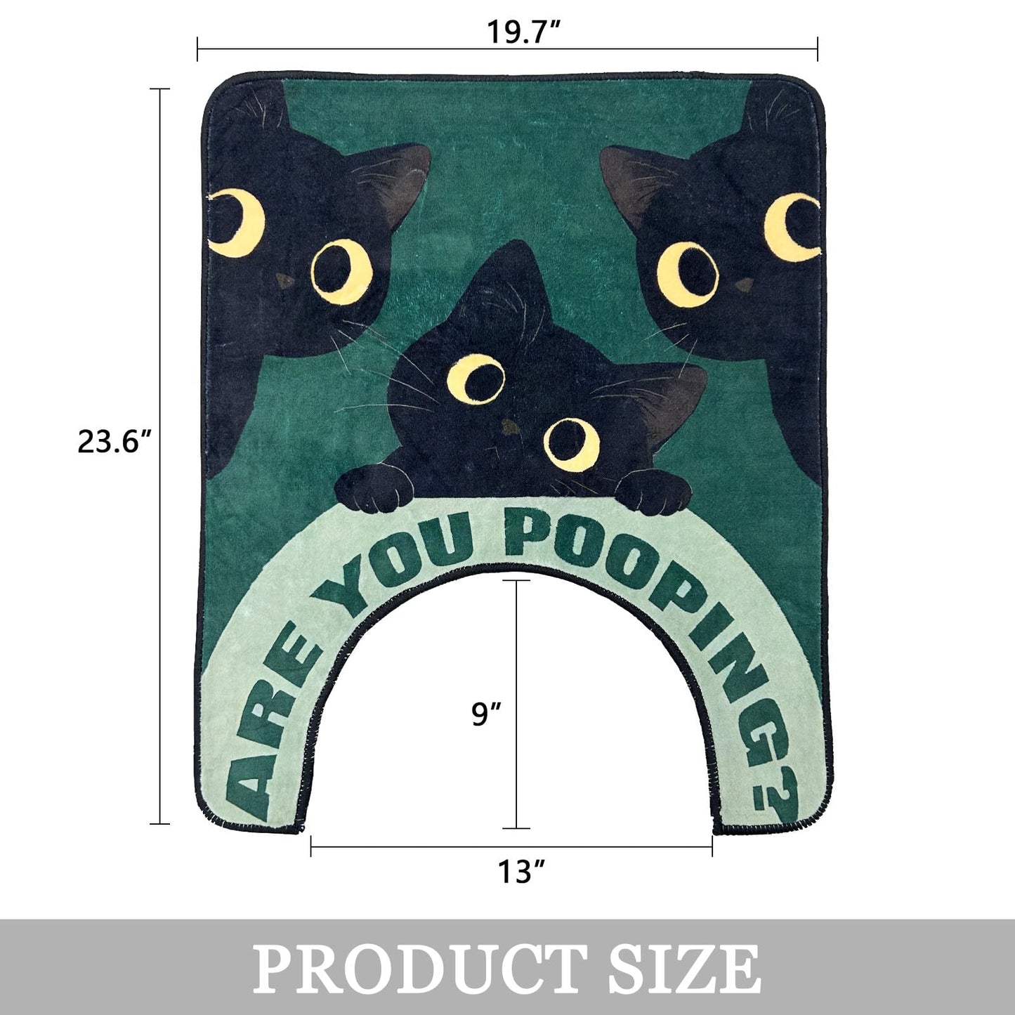 Homantic Short Plush Fun Toilet Rug Black Cat U Shaped Bathroom Rugs Toilet Mat Cute Contour Rug Non Slip Water Absorbent Funny Bathroom Decor Washable Green Toilet Rug 24x20 Inches
