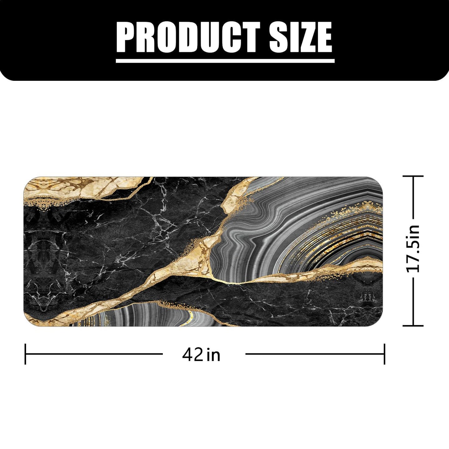 TESIQIMT Bathroom Rug,Black Gold Marble Bath Rug,Home Decor Non-Slip Floor Mat,Mud Mat for Indoor and Outdoor,17.5X42Inch
