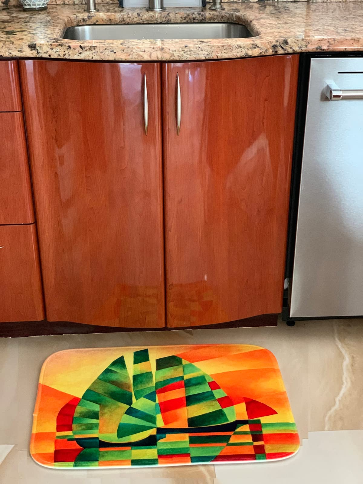 3dRose Bathroom Bath Rug Mat - Greenhouse with Trees and Flowers Floral