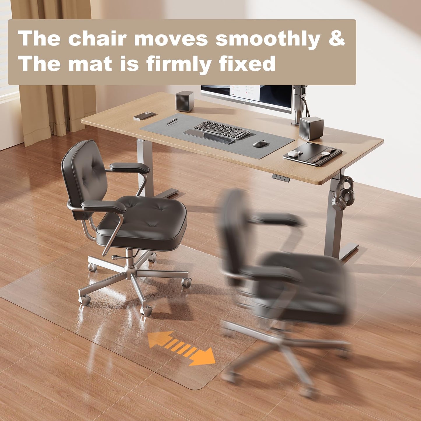 2.0mm 40"x50" Rolling Chair Mat for Hardwood Floors, Heavy Duty PVC Office Chair Floor Protector, Clear Plastic Mat for Smooth Movement, Non-Slip Hard Surface Cover
