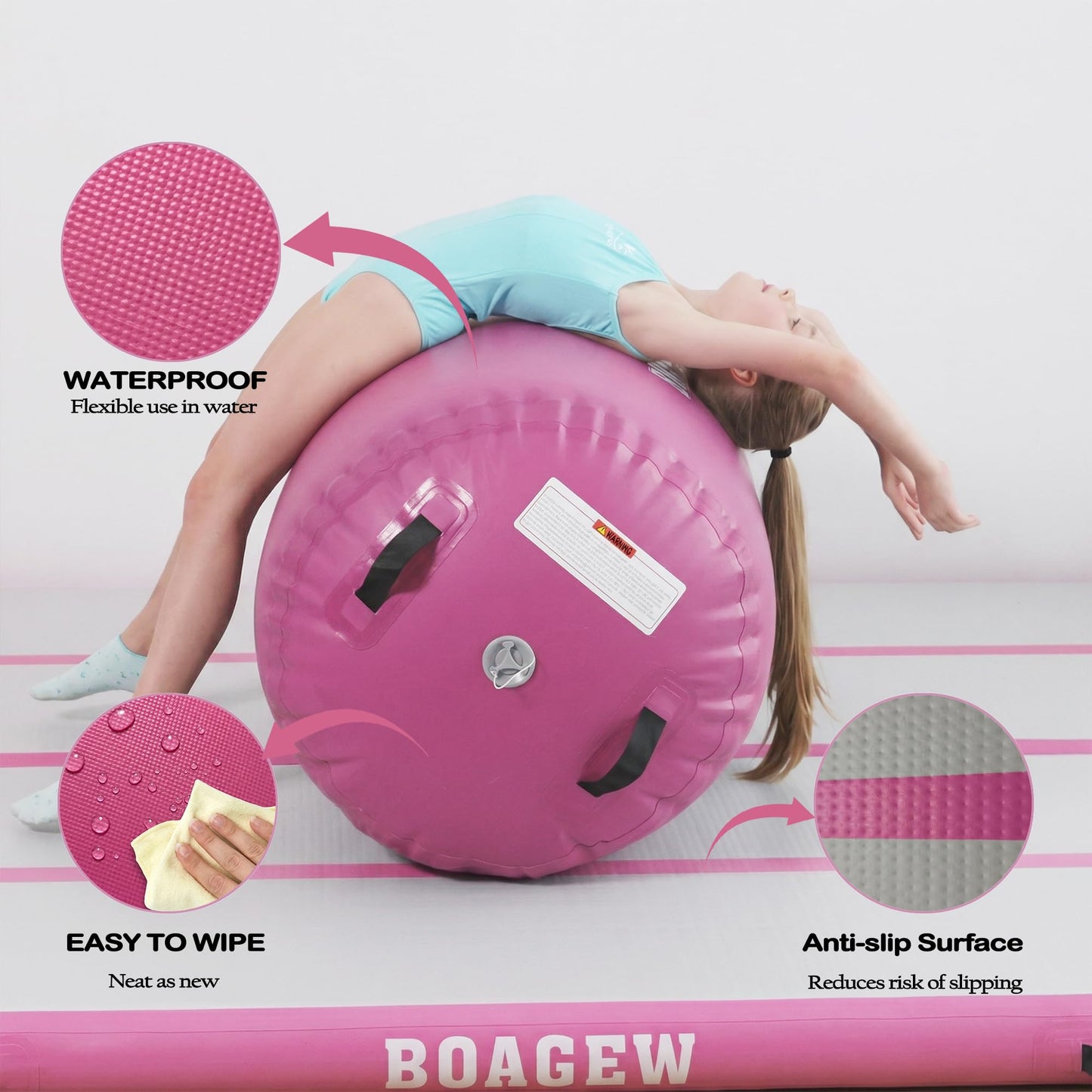 BOAGEW Gymnastics Mat with Air Roller,Inflatable Air Track Tumbling Mat for Home Gym Training, Tumble Track for Cheerleading/Gym/Training/Yoga/Beach/Water/Park Outdoor Use with Electric Air Pump ﻿