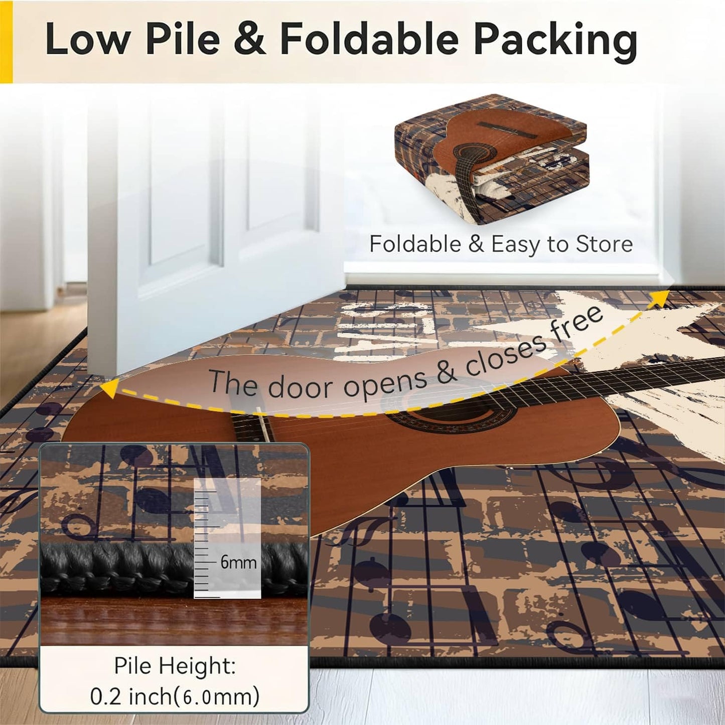 LGGLOVELIN Acoustic Guitar Rock Music Area Rug 1.5x2.5ft Brick Wall Art Decor Carpet Soft Washable Non Slip Mat Large Playroom Floor Carpet for Indoor Teenager Boys Bedroom Man Cave Studio Decor