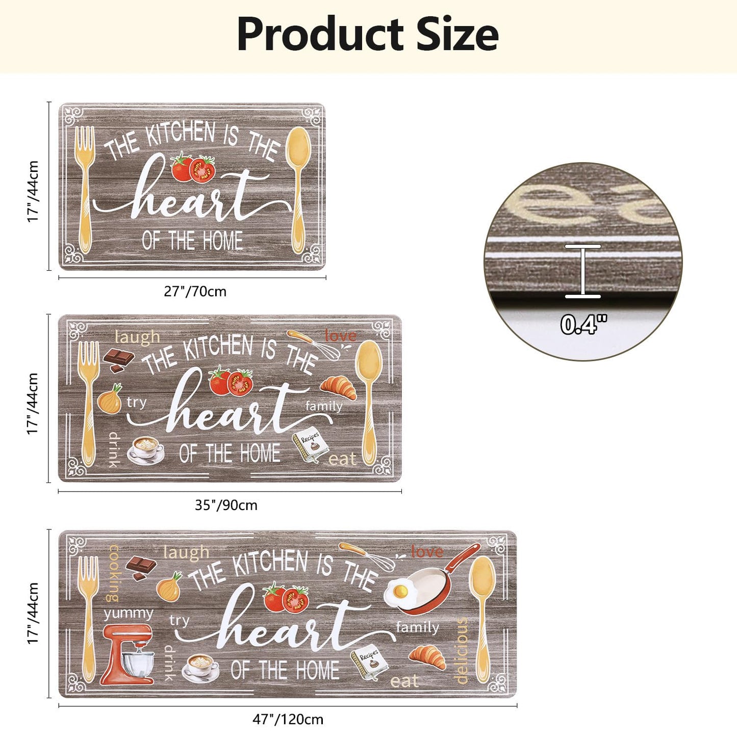 Yamaziot Anti Fatigue Kitchen Rug Set of 3, Non-Slip Waterproof Farmhouse Cushioned Comfort Standing Floor Mat for Kitchen, Office, Sink, Laundry