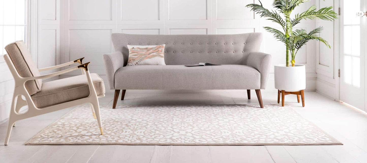 Unique Loom Rushmore Collection Area Rug - Johnson (7' 1" x 10' Rectangle, Snow White/ Beige)