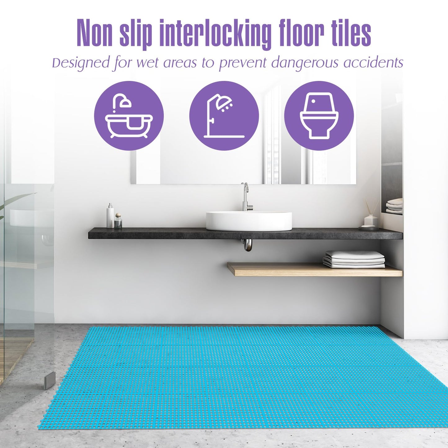 Tinideya 50 Pcs Drainage Mats 11.8'' x 11.8'' Modular Interlocking Floor Drainage Tiles Splicing Pool Floor Mat, Non Slip TPE Soft for Outdoor Deck Greenhouse Shower Bathroom Pool(Sky Blue)