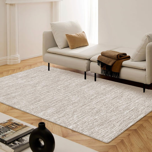CottonCove Hand Woven Area Rug 4x6 Feet - Rustic Farmhouse Bohemian Accent Rug for Living Room Bedroom Kitchen Entryway Floor Mats - Ideal for High Traffic Areas 100% Cotton Rag Rug Natural