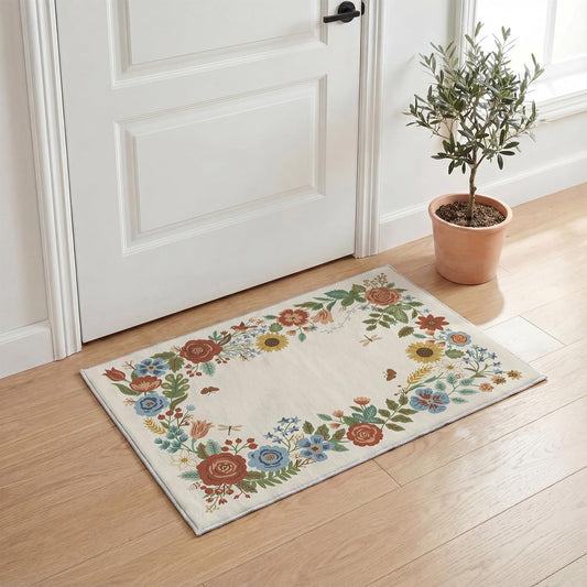 Artoid Mode Beige Sunflower Floral Spring Door Mat, Summer Home Decor Low-Profile Non-Slip Washable Throw Rug for Kitchen Entryway Front Door Bedroom Bathroom 2x3 Feet