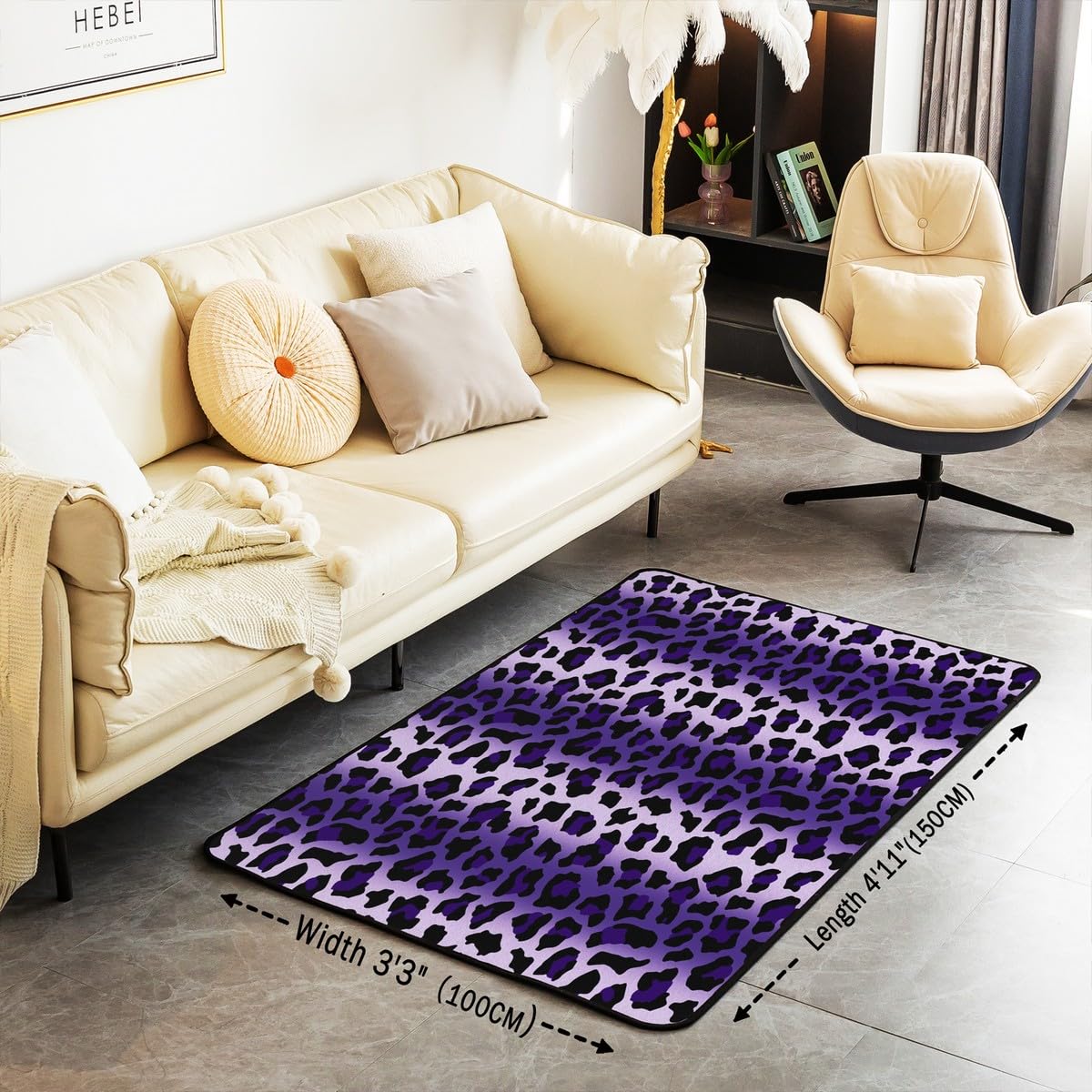 jejeloiu Kids Purple Leopard Decor Carpet Area Rug 3x5 Modern Ombre Effects Living Room Rugs for Bedroom for Boys Girls Teens Cheetah Indoor Floor Mat Non-Slip Soft Women Men