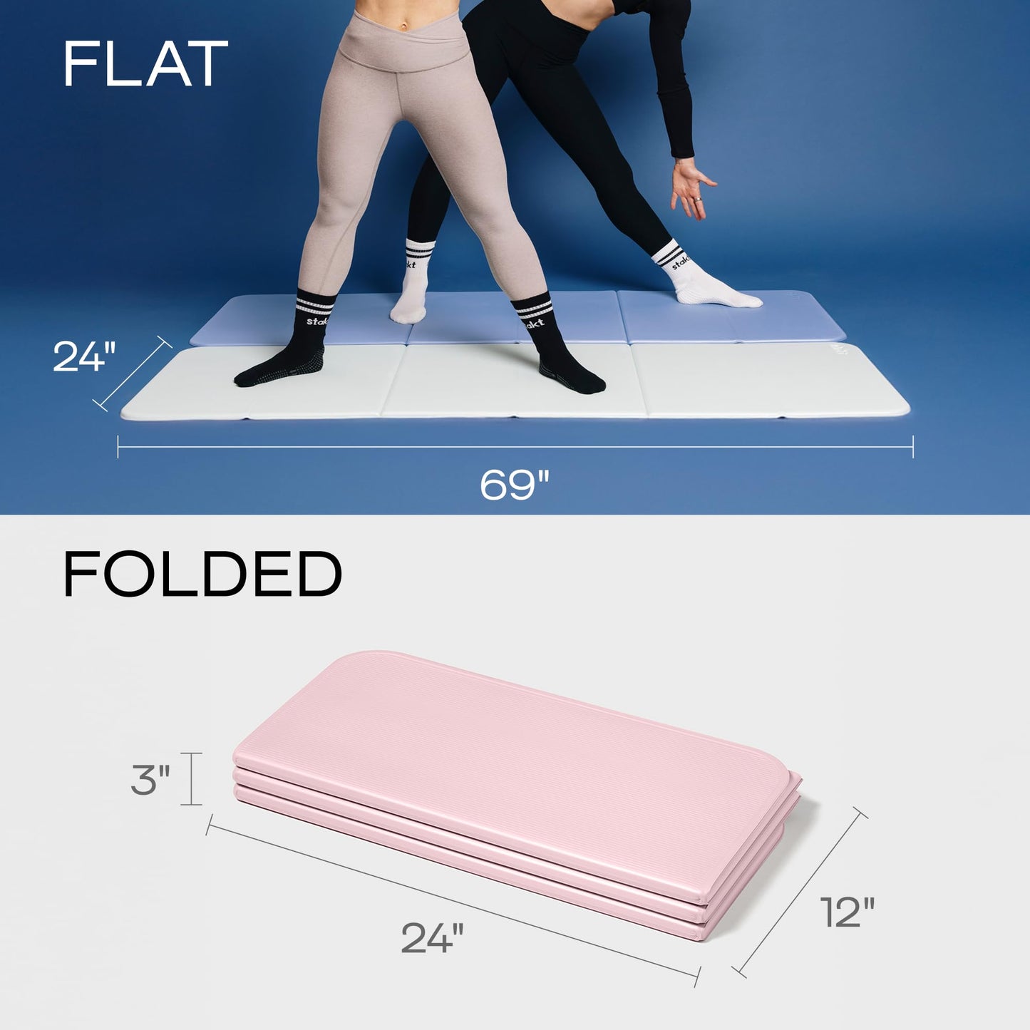 Stakt – Foldable Multi-Purpose Fitness & Yoga Mat with Patented Design, Workout Mat with Non-Slip Surface, Portable & Lightweight, For Studio or Home Use, As Seen on Shark Tank (Rosewater)