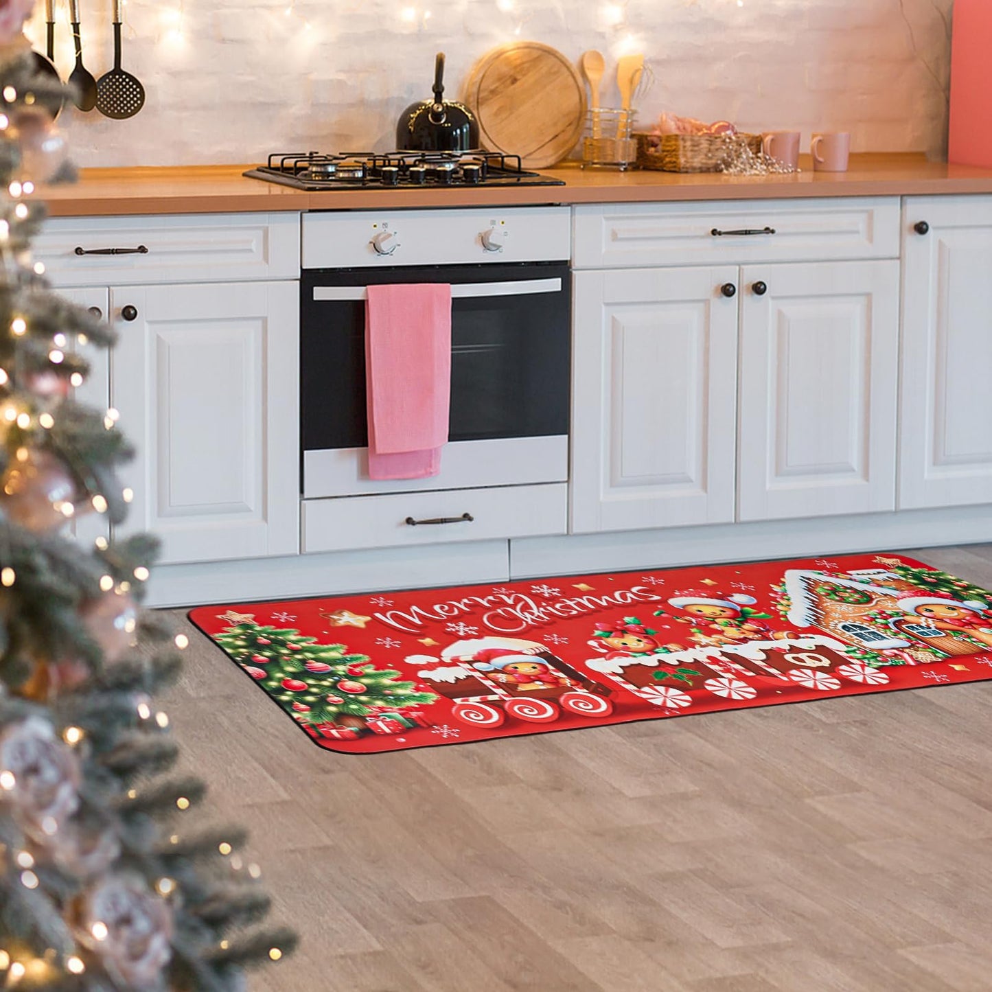 Gingerbread Man Christmas Kitchen Rugs Mats Decorations Set of 2 Winter Holiday Sink Floor Mat Carpet Non Slip Absorbent Funny Kitchen Rug Farmhouse Floor Mat Decor 17x30 and 17x47 Inch