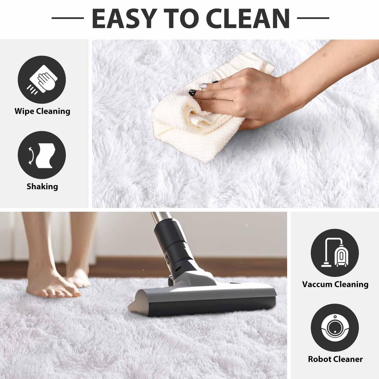 FinRèc White Rugs for Bedroom Living Room, 4x6 Feet Fluffy Shaggy Area Rug, Non-Slip Soft Shag Rug for Nursery Kids Room Dorm Room Home Decor, Indoor Plush Floor Carpet