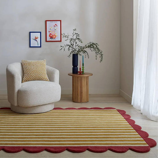 TTC THREAD & TEXTURE CARPET Crafted with Care: Premium Hand-Tufted Wool Carpets Irregular Shaped Handmade Area Rugs, Living Room, Bedroom 1' x 1' (U-Shape) Red,Gold