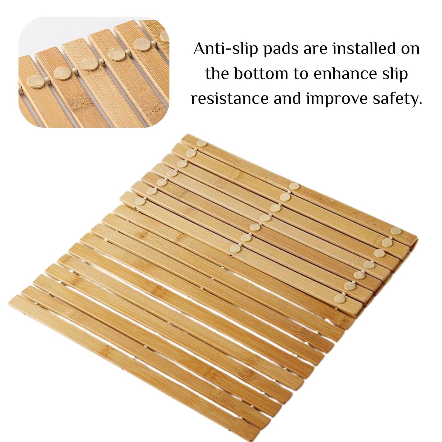 2Pcs Bamboo Bath Mat, 24 x 16 Inches Foldable Bamboo Shower Mats (Carbonized Color), Non-Slip Wood Bath Mats Eco Bath Mat for Spa, Sauna