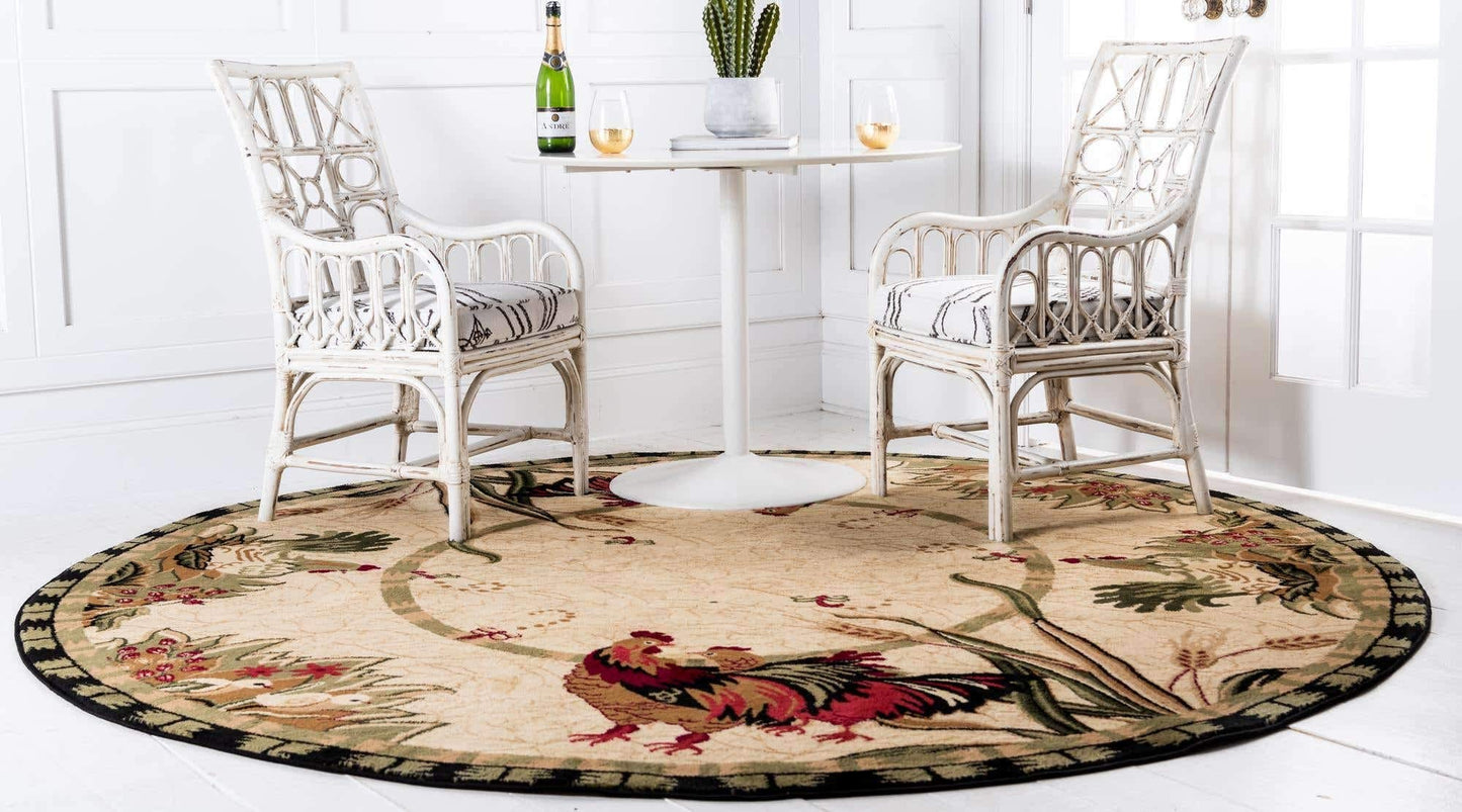 Unique Loom Barnyard Collection Area Rug - Farm (5' 3" Round, Cream/ Black)